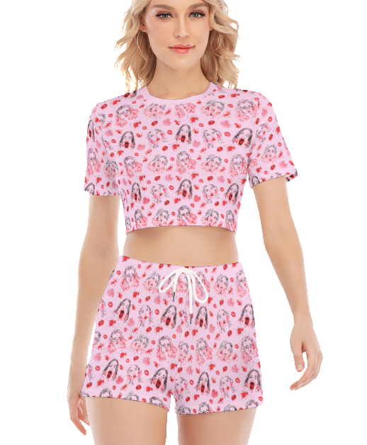 Pink Teen Angst Crop Top and Shorts Set