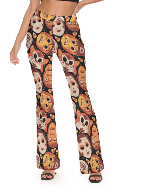 Retro Halloween Mask Flare Pants