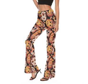 Retro Halloween Mask Flare Pants