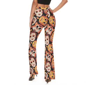 Retro Halloween Mask Flare Pants