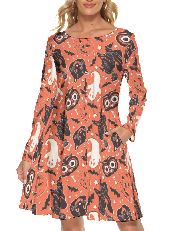 Long Sleeve Retro Halloween Dress