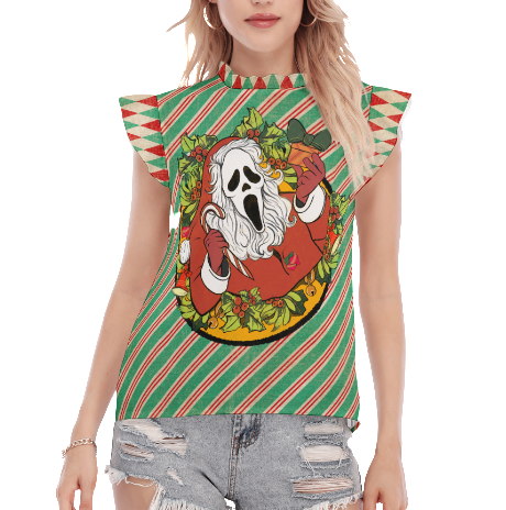 Retro SantaFace Ruffle Blouse