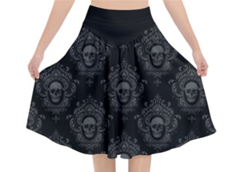 Black Skull Flare Skirt