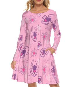Long Sleeve Pink Spider Dress